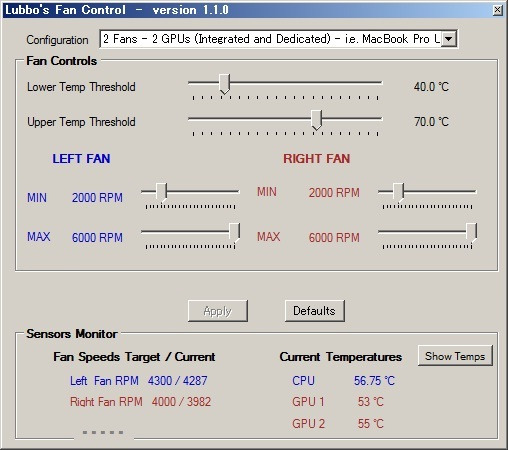 Lubbo's Fan Controlの設定画面